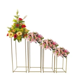 Plante- & blomsterstander sæt - Metalstativ - 4 stk - Stålrør - 10–15 kg pr. stativ - Inde/ude - Samling kræves - Til bryllupsdekoration - Guld