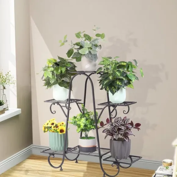 Plante Stativ, 6 Niveauer, Indendørs/Udendørs Brug, sort