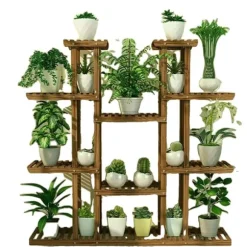 Plante Stativ, Flere Niveauer, 46 tommer Højde, Træ Blomsterstativ Holder, brun