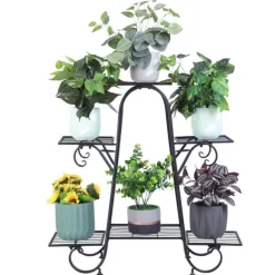 Plante Stativ, Indendørs og Udendørs, Flere Niveauer Display Stativ, Sort