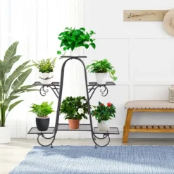 Plante Stativ, Indendørs og Udendørs, Flere Niveauer Display Stativ, Sort