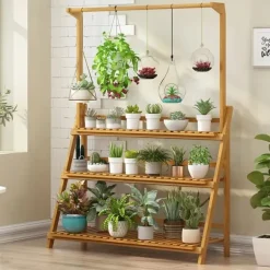 Plantebord, 3 niveauer, justerbar højde, naturlig bambus,XL, Naturligt Træ