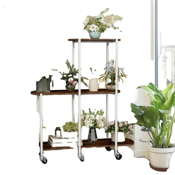 Plantebord, 3 niveauer, robust metal konstruktion,Valnødde træ