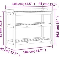 Plantebord i imprægneret fyrretræ med hylder | Størrelse: 108x45x86,5 cm