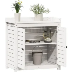 Plantebord i massiv fyrretræ med hylder - Opbevaring til potteplanter | Størrelse: 82,5x50x86,5 cm | Farve: Hvid