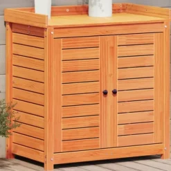 Plantebord i massivt fyrretræ med hylder - Pottebord til have | Størrelse: 82,5x50x86,5 cm | Farve: Brun