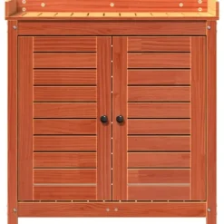 Plantebord i massivt fyrretræ med hylder - Pottebord til have | Størrelse: 82,5x50x86,5 cm | Farve: Brun