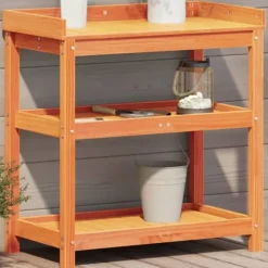 Plantebord i massivt fyrretræ med hylder | Størrelse: 82,5x45x86,5 cm | Farve: Brun