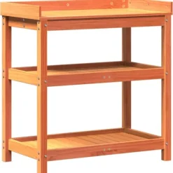 Plantebord i massivt fyrretræ med hylder | Størrelse: 82,5x45x86,5 cm | Farve: Brun