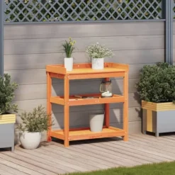 Plantebord i massivt fyrretræ med hylder | Størrelse: 82,5x45x86,5 cm | Farve: Brun