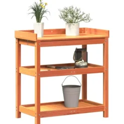 Plantebord i massivt fyrretræ med hylder | Størrelse: 82,5x45x86,5 cm | Farve: Brun