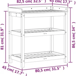 Plantebord i massivt fyrretræ med hylder | Størrelse: 82,5x45x86,5 cm | Farve: Brun