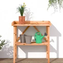 Plantebord i massivt grantræ med hylde | Størrelse: 78x38x82,5 cm | Farve: Brun