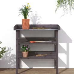 Plantebord i massivt grantræ med hylder | 78x38x82,5 cm | Farve: Natur | Størrelse: 78x38x82,5 cm