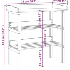 Plantebord i massivt grantræ med hylder | 78x38x82,5 cm | Farve: Natur | Størrelse: 78x38x82,5 cm