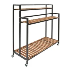 Plantebord, 3-lags design, flytbart med hjul,sort