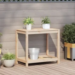 Plantebord med hylde i massivt fyrretræ | Størrelse: 82,5x50x75 cm
