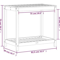 Plantebord med hylde i massivt fyrretræ | Størrelse: 82,5x50x75 cm