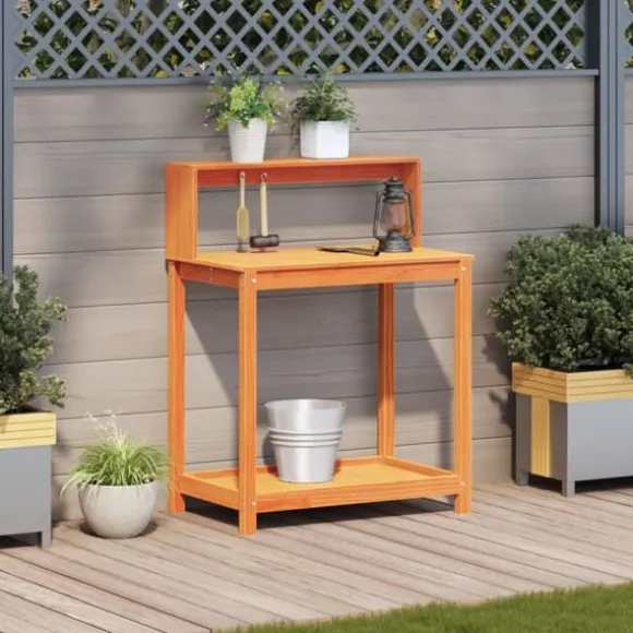 Plantebord med hylder i massivt fyrretræ | Mål: 82,5x50x109,5 cm | Farve: Brun