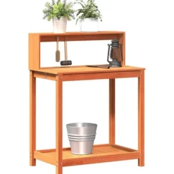 Plantebord med hylder i massivt fyrretræ | Mål: 82,5x50x109,5 cm | Farve: Brun