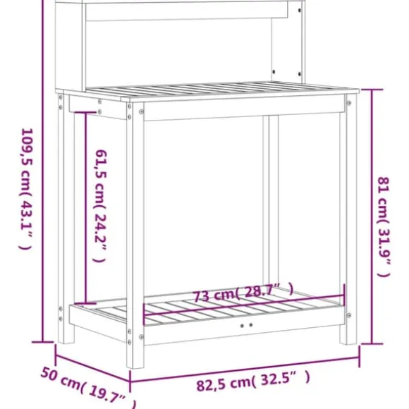 Plantebord med hylder i massivt fyrretræ | Mål: 82,5x50x109,5 cm | Farve: Brun