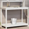 Plantebord med hylder i massivt fyrretræ - Opbevaringsløsning | Størrelse: 108x50x109,5 cm | Farve: Hvid