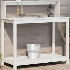 Plantebord med hylder i massivt fyrretræ - Opbevaringsløsning | Størrelse: 108x50x109,5 cm | Farve: Hvid
