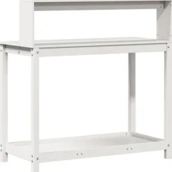 Plantebord med hylder i massivt fyrretræ - Opbevaringsløsning | Størrelse: 108x50x109,5 cm | Farve: Hvid