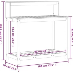 Plantebord med hylder i massivt fyrretræ - Opbevaringsløsning | Størrelse: 108x50x109,5 cm | Farve: Hvid