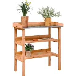 Plantebord med hylder i massivt grantræ | Størrelse: 78x38x82,5 cm | Farve: Brun