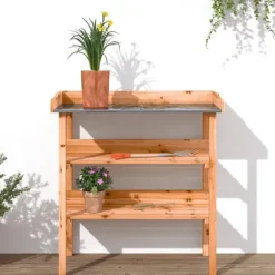 Plantebord med hylder i massivt grantræ | Størrelse: 78x38x82,5 cm | Farve: Brun
