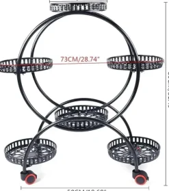 Plantebord, 4-niveau design, robust metal med hjul,sort