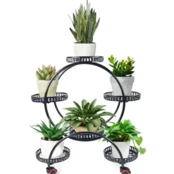 Plantebord, Seks-niveau Design, Mobil med Hjul,sort