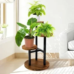 Plantebord, Træ, 60 cm Højde, 40 cm Diameter, Multi-Top Støtte, Nem Montering