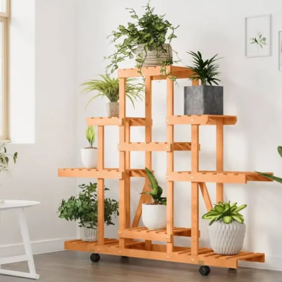 Planteborde - Living blomsterstativ med hjul 110x25x101 cm massivt fyrretræ