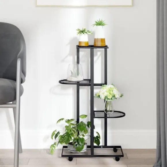 Planteborde - Living blomsterstativ 4 niveauer med hjul 44x23x80 cm jern sort