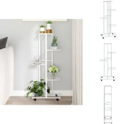 Planteborde - Living blomsterstativ 5 niveauer med hjul 44x23x100 cm jern hvid