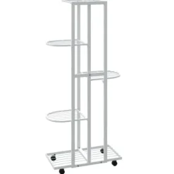 Planteborde - Living blomsterstativ 5 niveauer med hjul 44x23x100 cm jern hvid