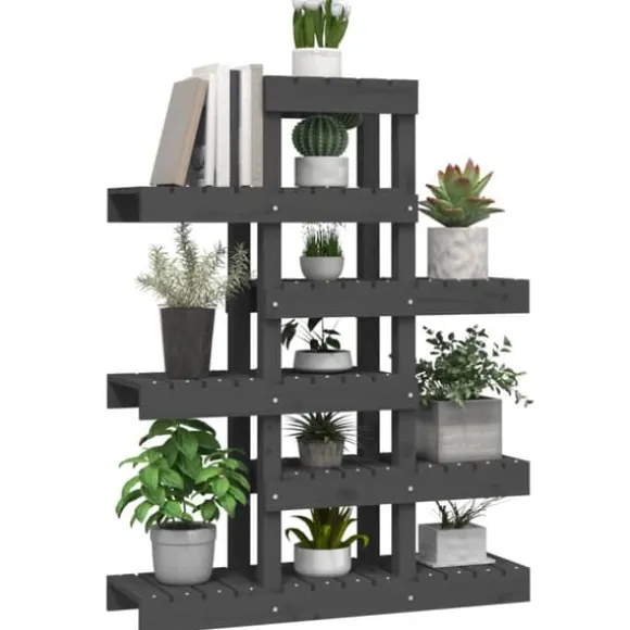 Planteborde - Living plantestativ 85x25x109,5 cm massivt fyrretræ grå