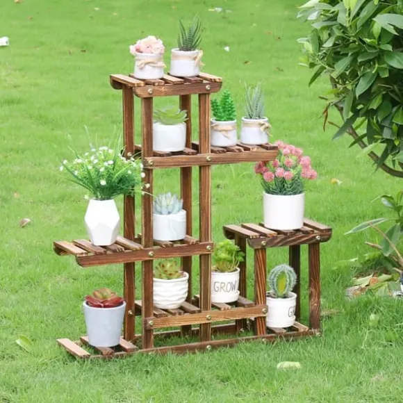 Planteholder - Blomsterhylde - 6 niveauer - Massiv fyrretræ - Inde/ude - Til potter & sukkulenter - Samles selv - Brun