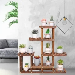 Planteholder - Blomsterhylde - 6 niveauer - Massiv fyrretræ - Inde/ude - Til potter & sukkulenter - Samles selv - Brun