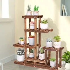 Planteholder - Blomsterhylde - 6 niveauer - Massiv fyrretræ - Inde/ude - Til potter & sukkulenter - Samles selv - Brun