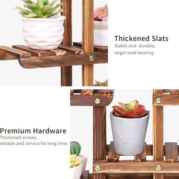 Planteholder - Blomsterhylde - 6 niveauer - Massiv fyrretræ - Inde/ude - Til potter & sukkulenter - Samles selv - Brun