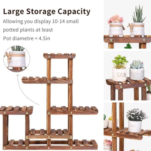 Planteholder - Blomsterhylde - 6 niveauer - Massiv fyrretræ - Inde/ude - Til potter & sukkulenter - Samles selv - Brun