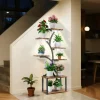 Planteholder & Blomsterhylde - Hjørnemodel i træ - Træformet - 7 Hylder - 151 cm - Med LED-lys - Indendørs - Grå