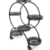 Planteholder - Blomsterkrukkestativ 4 etager - Metal - Med hjul - Kraftig - Rundt design - Sort