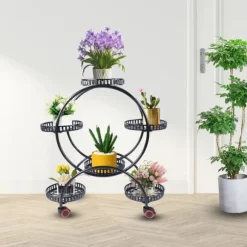 Planteholder - Blomsterstander - Holdbar Konstruktion - Fritstående - Til Inde & Ude - Nem Montering - Let At Flytte - Rummelig Plads - Sort