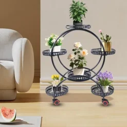 Planteholder - Blomsterstander - Holdbar Konstruktion - Fritstående - Til Inde & Ude - Nem Montering - Let At Flytte - Rummelig Plads - Sort