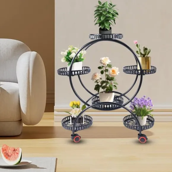 Planteholder - Blomsterstander - Holdbar Konstruktion - Fritstående - Til Inde & Ude - Nem Montering - Let At Flytte - Rummelig Plads - Sort