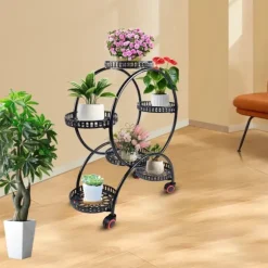 Planteholder - Blomsterstander - Holdbar Konstruktion - Fritstående - Til Inde & Ude - Nem Montering - Let At Flytte - Rummelig Plads - Sort